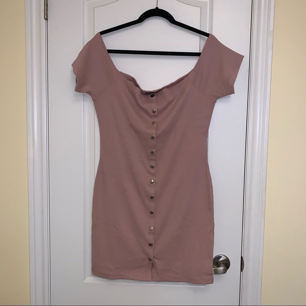 MISSGUIDED PINK OFF THE SHOULDER RIBBED DRESS SIZE 12